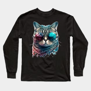 cute cat wearing glasses Long Sleeve T-Shirt